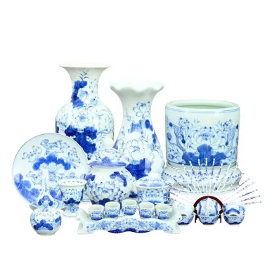 Bộ đồ thờ Bát Tràng men lam ban thờ đại