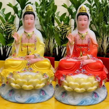 Tượng Quan Âm Bồ Tát đá cao cấp vẽ gấm