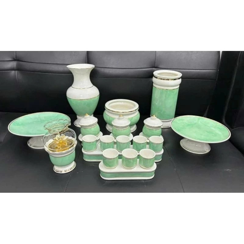 Bộ đồ thờ sứ vân đá xanh lá cao cấp